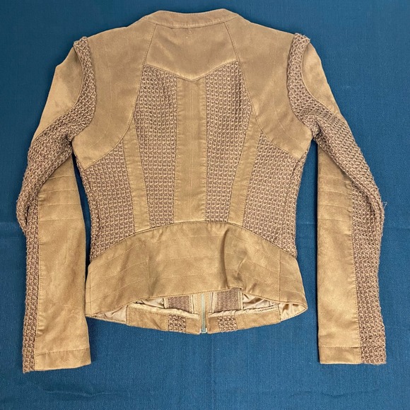 BNCI by Blanc Noir Women's Brown Suede Knit Moto Jacket Size S - Picture 4 of 13